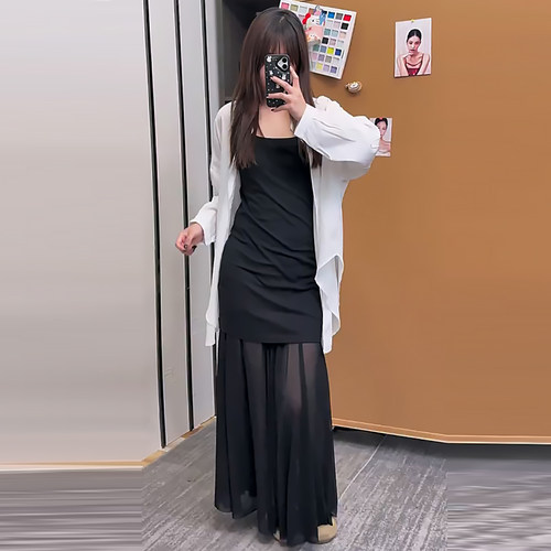假两件吊带连衣裙女长裙衬衫外套