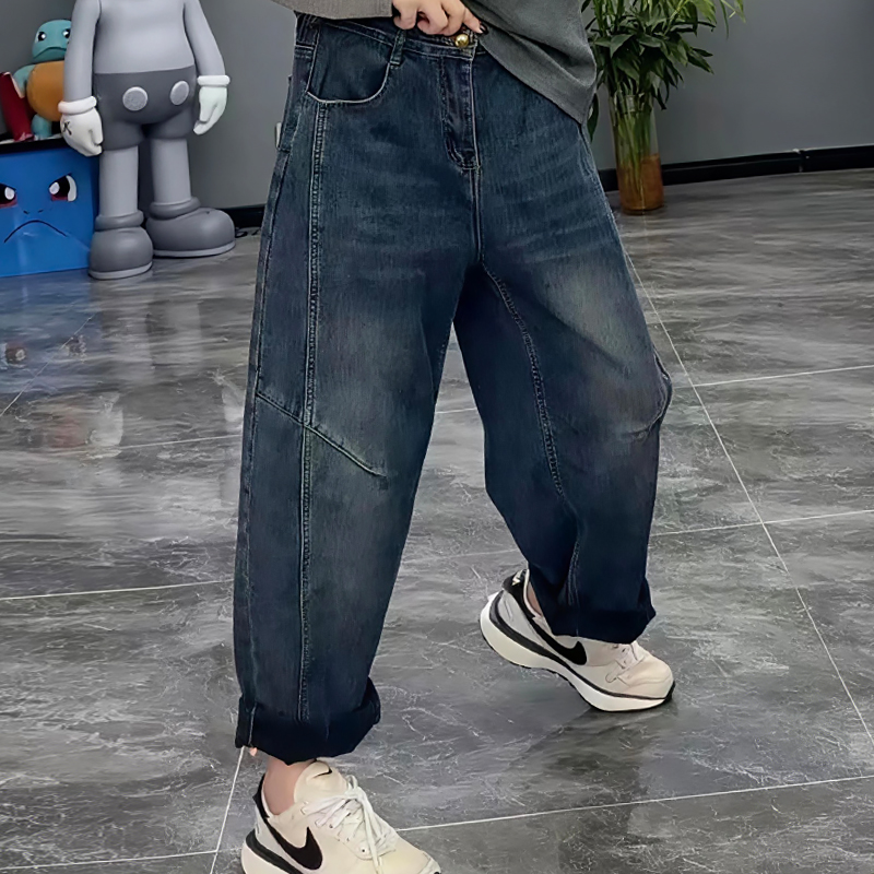 双线加绒牛仔老爹裤休闲女裤大码