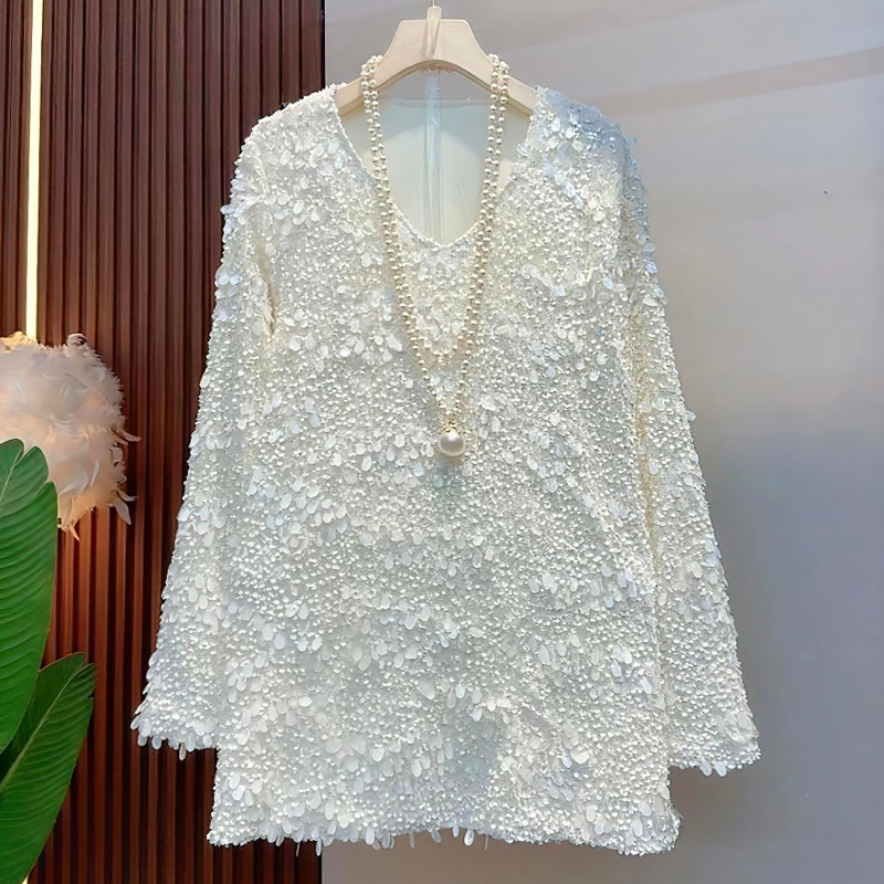 不规则亮片长袖上衣女V领T恤衫胖mm2026春冬新款宽松大码显瘦女装,女装/女士精品,大码内搭,淘宝优惠券,粉丝福利购,淘宝优惠卷