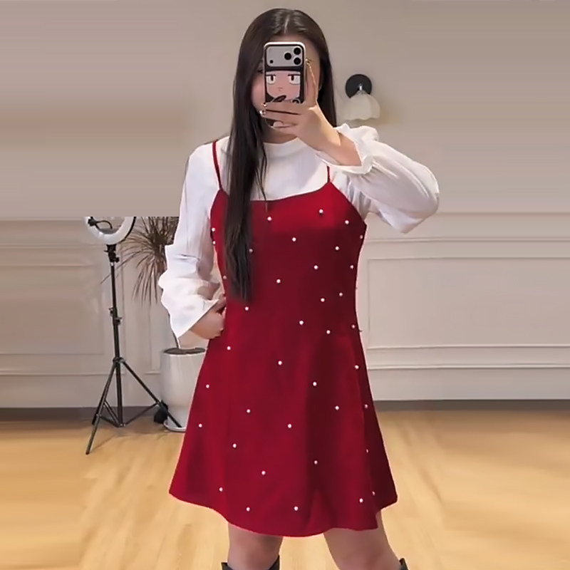 韩系甜美钉珠吊带连衣裙子衬衫胖mm2026春冬新款显瘦宽松大码女装,女装/女士精品,大码套装,淘宝优惠券,粉丝福利购,淘宝优惠卷