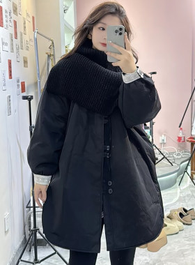 花边袖口上衣薄棉服中长款外套潮