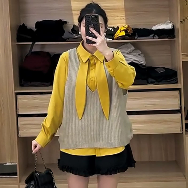 兔耳朵衬衫女针织马甲背心套装胖mm2026春冬新款显瘦宽松大码女装,女装/女士精品,大码套装,淘宝优惠券,粉丝福利购,淘宝优惠卷