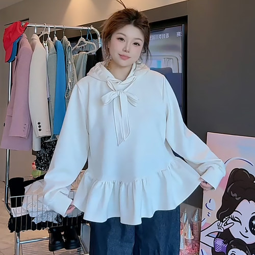 俏皮小裙摆卫衣甜美正肩连帽上衣