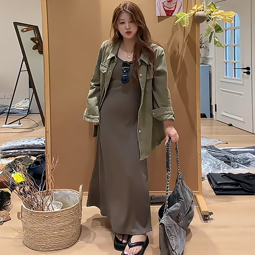 复古慵懒风牛仔外套吊带连衣裙女