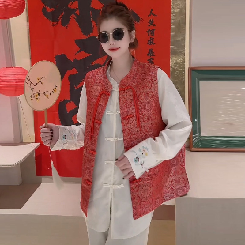 国潮风盘扣上衣宽松坎肩马甲休闲马夹胖mm2025早春款显瘦大码女装,女装/女士精品,大码套装,淘宝优惠券,粉丝福利购,淘宝优惠卷