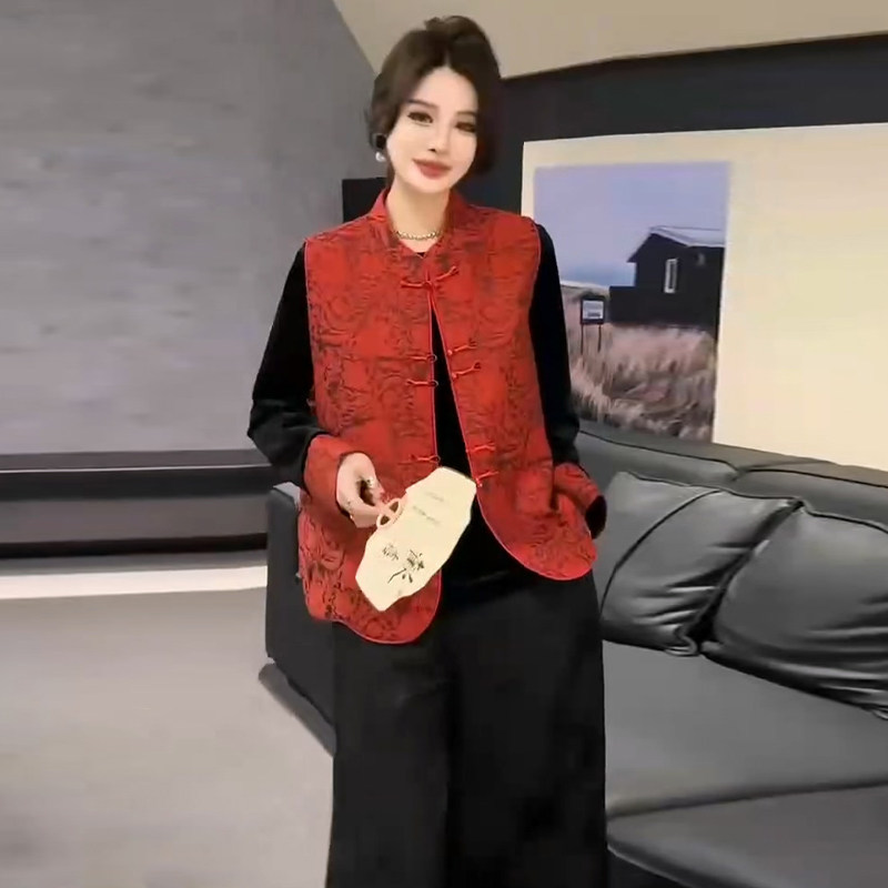 新中式大码复古盘扣马甲女打底衫套装胖mm2026春冬新显瘦宽松女装,女装/女士精品,大码套装,淘宝优惠券,粉丝福利购,淘宝优惠卷