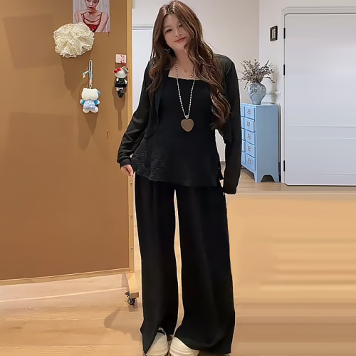设计感花边吊带背心外披阔腿裤女