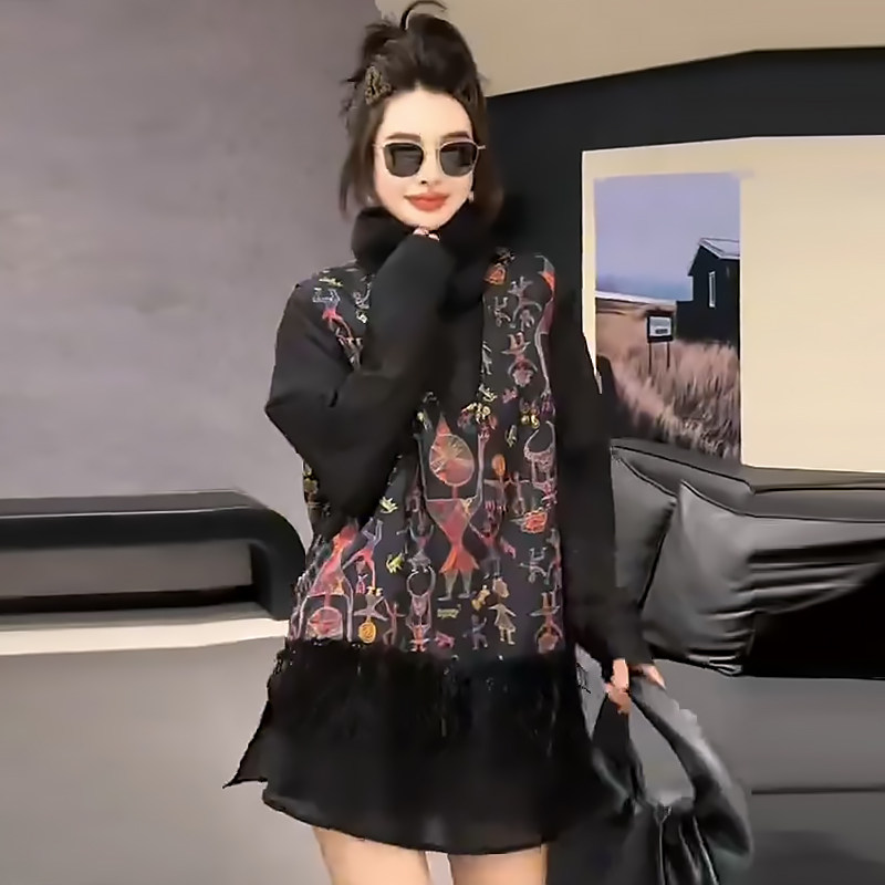 抽象涂鸦流苏马甲女马夹打底衫胖mm2026春冬新款显瘦宽松大码女装,女装/女士精品,大码套装,淘宝优惠券,粉丝福利购,淘宝优惠卷