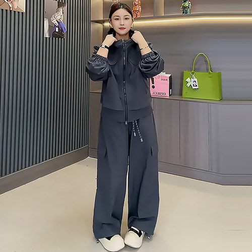 通勤连帽上衣女工装裤两件套装潮