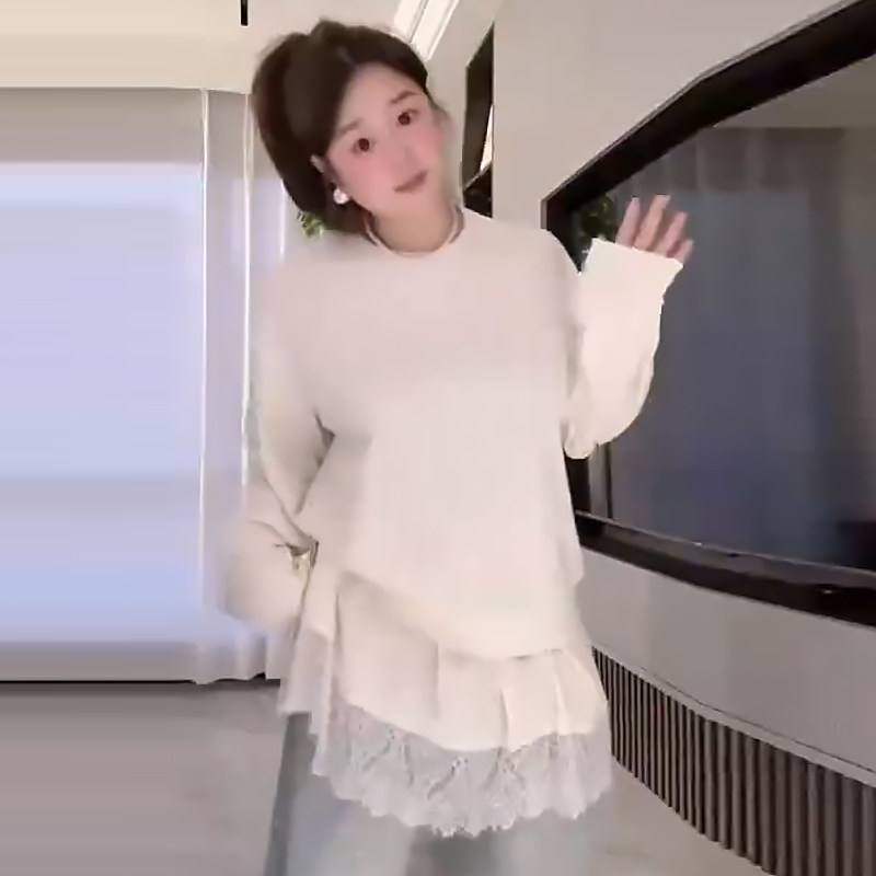 拼蕾丝长袖上衣女百搭休闲小衫胖mm2026春冬新款宽松大码显瘦女装,女装/女士精品,大码内搭,淘宝优惠券,粉丝福利购,淘宝优惠卷