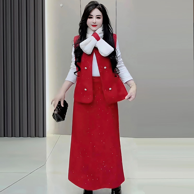 马甲女打底衫半身长裙围脖套装潮