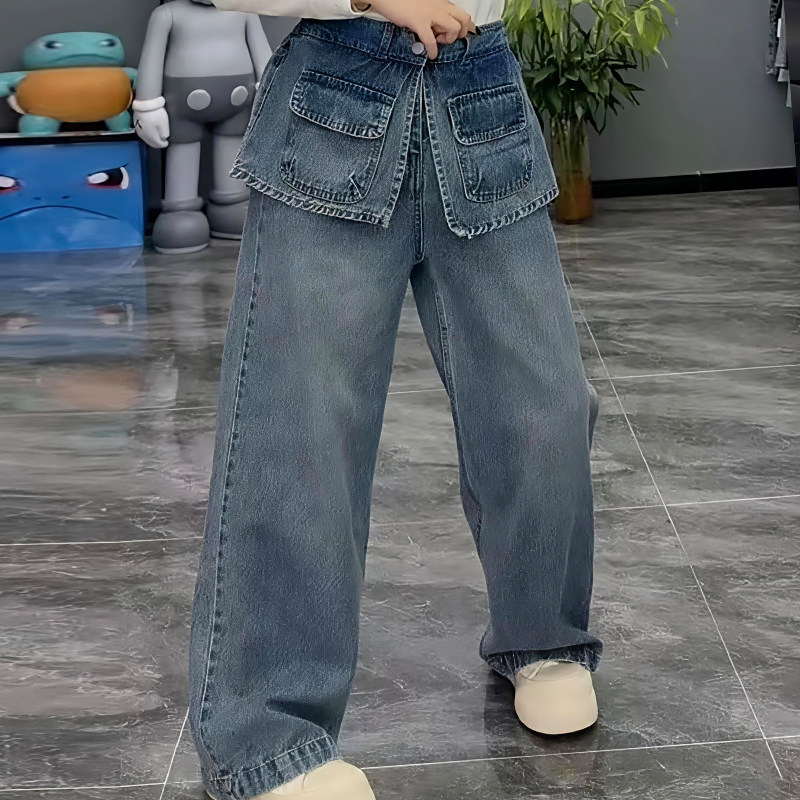 设计感无弹拖地牛仔裤裙休闲女裤