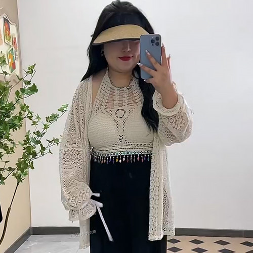 波西米亚度假风性感吊带上衣加肥
