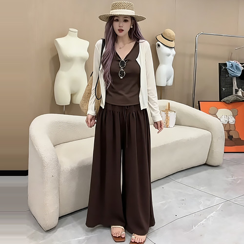 韩系慵懒风叠穿背心外披阔腿裤女