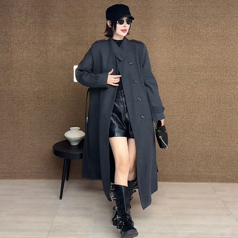 加棉毛呢大衣长袖简约净版外套胖mm显瘦2026秋季新款宽松大码女装