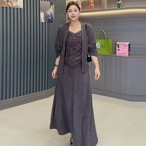 大码蕾丝吊带外披半身裙三件套装