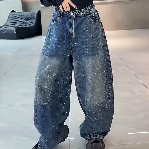 满天星牛仔弯刀裤亮钻休闲女裤子