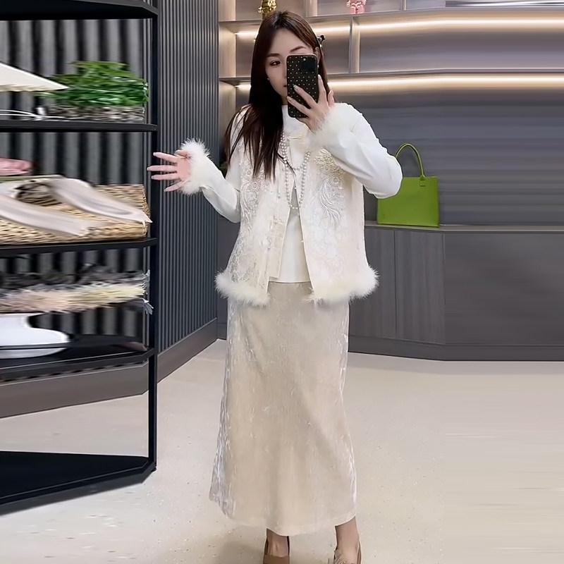 国风刺绣马甲打底衫半身裙套装胖mm2026春冬新款显瘦宽松大码女装,女装/女士精品,大码套装,淘宝优惠券,粉丝福利购,淘宝优惠卷