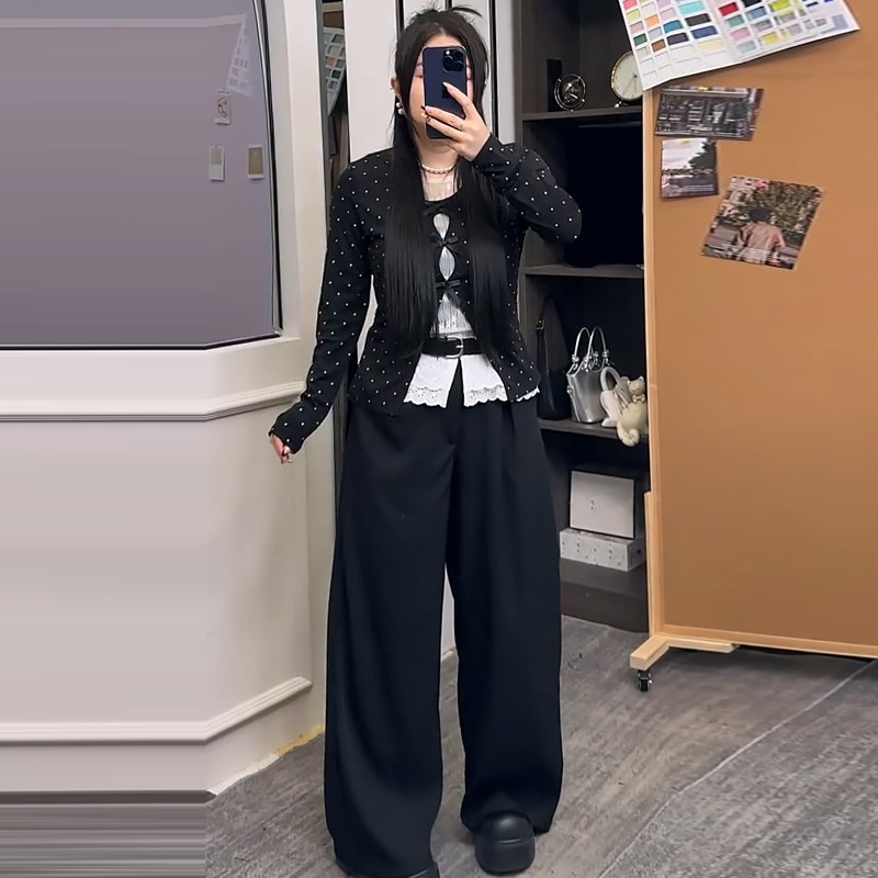 韩系假两件蕾丝拼接波点上衣裤子胖mm2026春冬新显瘦宽松大码女装,女装/女士精品,大码套装,淘宝优惠券,粉丝福利购,淘宝优惠卷