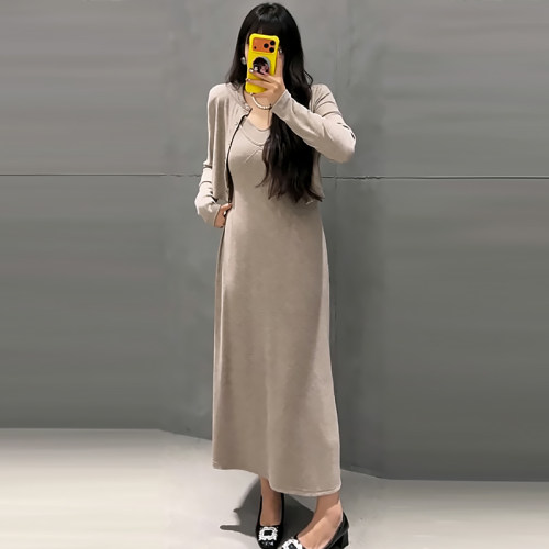 温柔纯欲风吊带连衣裙外披套装潮