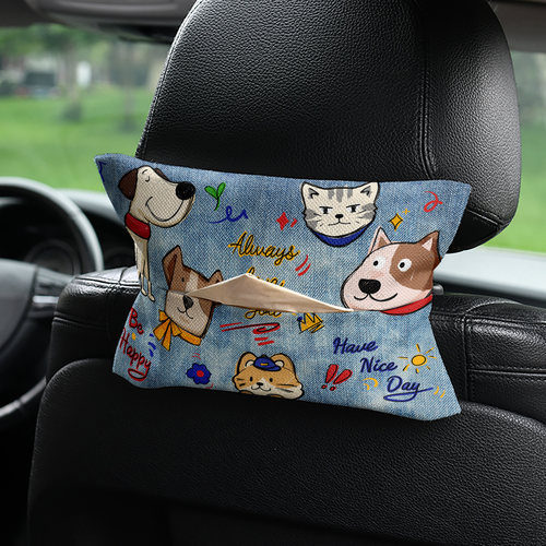 可爱猫狗车载纸巾盒抽纸盒车内挂式纸巾套扶手箱遮阳板通用奔