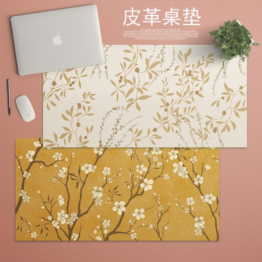法式植物 PU皮革桌垫防水防油防烫 超大号鼠标垫写字办公书桌