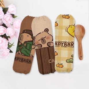 卡皮巴拉袖套女款工作防脏羽绒服冬季套袖卡通可爱护袖办公室白