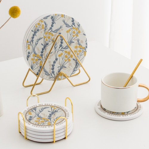 美式手绘花鸟 陶瓷隔热防烫餐桌防水锅垫北欧复古圆形水杯垫防滑