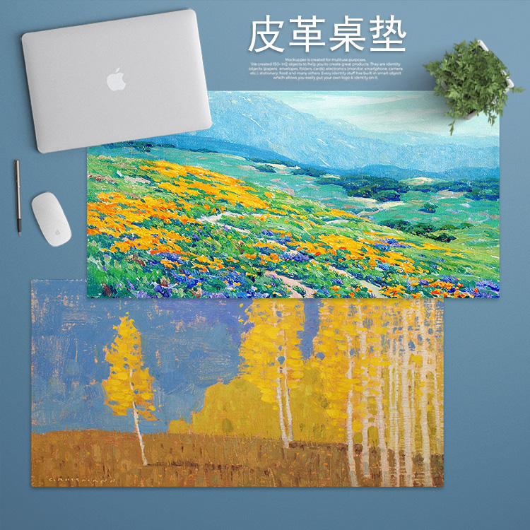 雷蒙德油画 PU皮革桌垫防水防油防烫 超大号鼠标垫写字办公书桌
