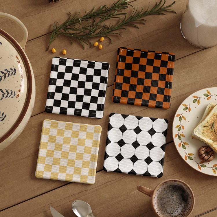 黑白棋盘格文创杯垫艺术布艺杯垫吸水速干隔热杯垫防滑轻奢高颜值,餐饮具,杯垫,淘宝优惠券,粉丝福利购,淘宝优惠卷