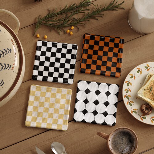 黑白棋盘格文创杯垫艺术布艺杯垫吸水速干隔热杯垫防滑轻奢高颜值