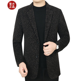 雪尼尔休闲男士 秋冬季 中老年人西服加绒加厚上衣外套 男装 石狮西装