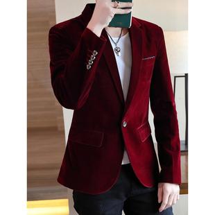 宁波西装男款金丝绒西服男士春秋季百搭帅气婚礼伴郎新郎结婚外套
