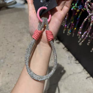 韩国nyunyu细闪彩色绑绳水钻钥匙扣装饰包挂钥匙扣挂包绳子