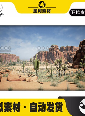 UE4虚幻5荒凉红色沙漠植物仙人掌杂草西部末日世界环境场景3D模型