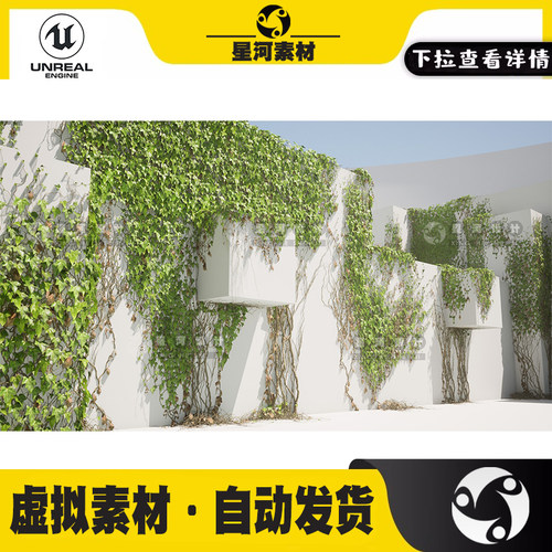 UE5虚幻5写实纳米级逼真常春藤爬山虎藤蔓植物植被叶子根茎3D模型