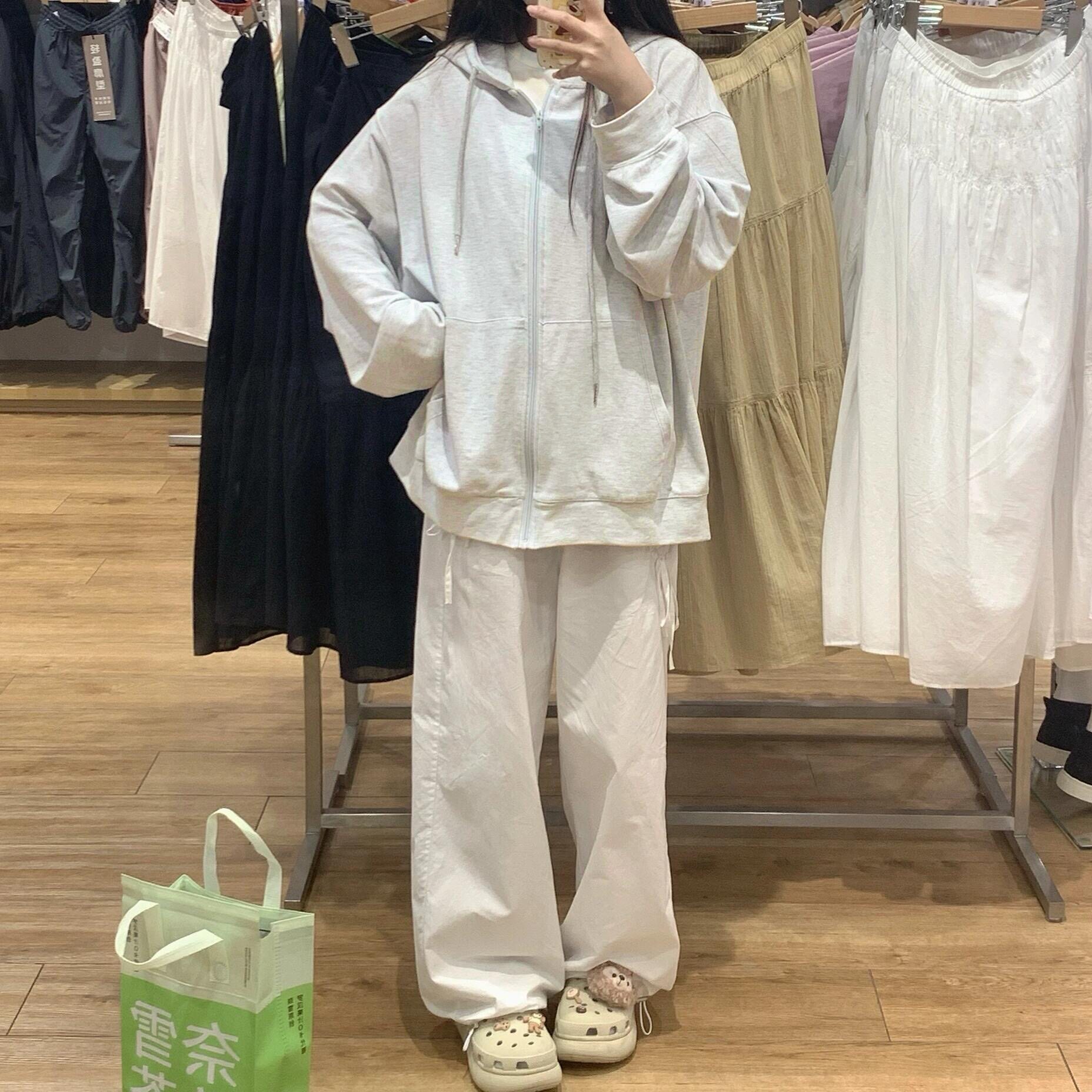 重磅美式开衫连帽衫卫衣女春秋宽松百搭休闲简约拉链上衣外套ins