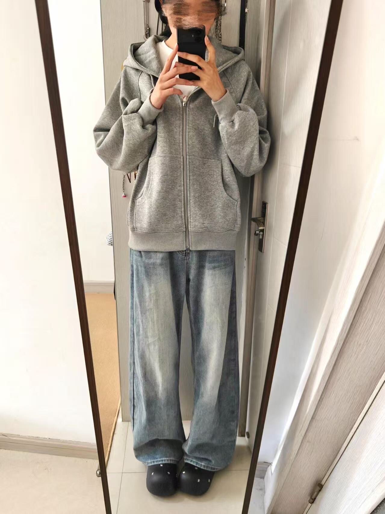 美式百搭开衫连帽衫卫衣男女春秋宽松慵懒休闲加绒拉链外套潮ins