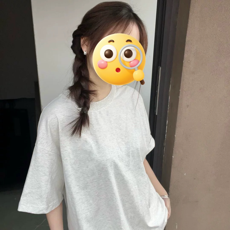 夏季100%纯棉白灰短袖t恤男女学生韩版宽松ins风半袖百搭上衣服
