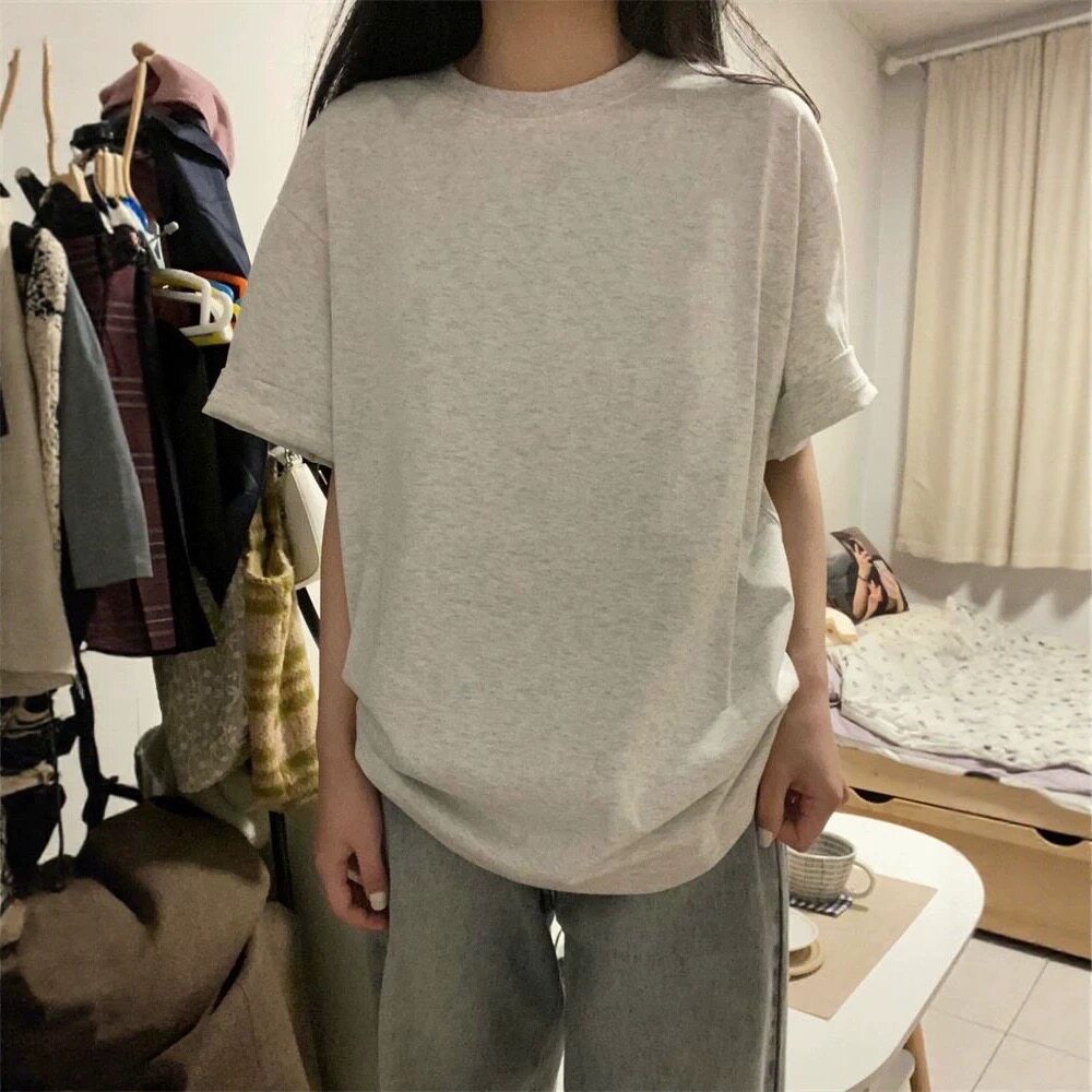 高克重磅纯棉白灰色短袖t恤男女学生韩版宽松慵懒风半袖上衣潮ins