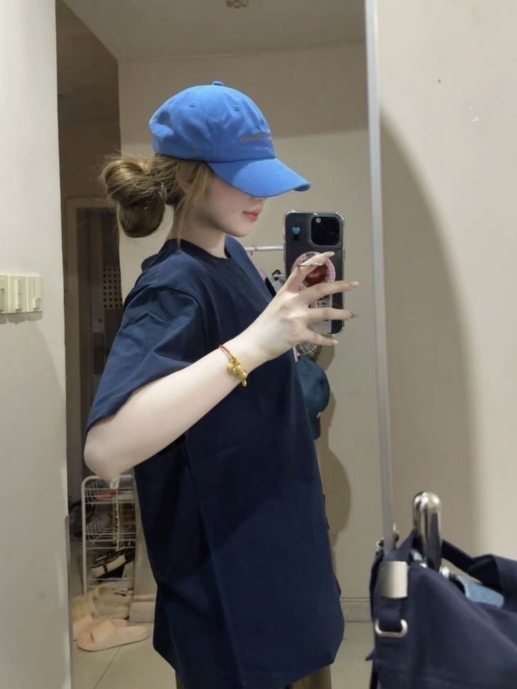 夏季100%纯棉短袖t恤女学生韩版宽松ins中长款显白重磅半袖上衣服