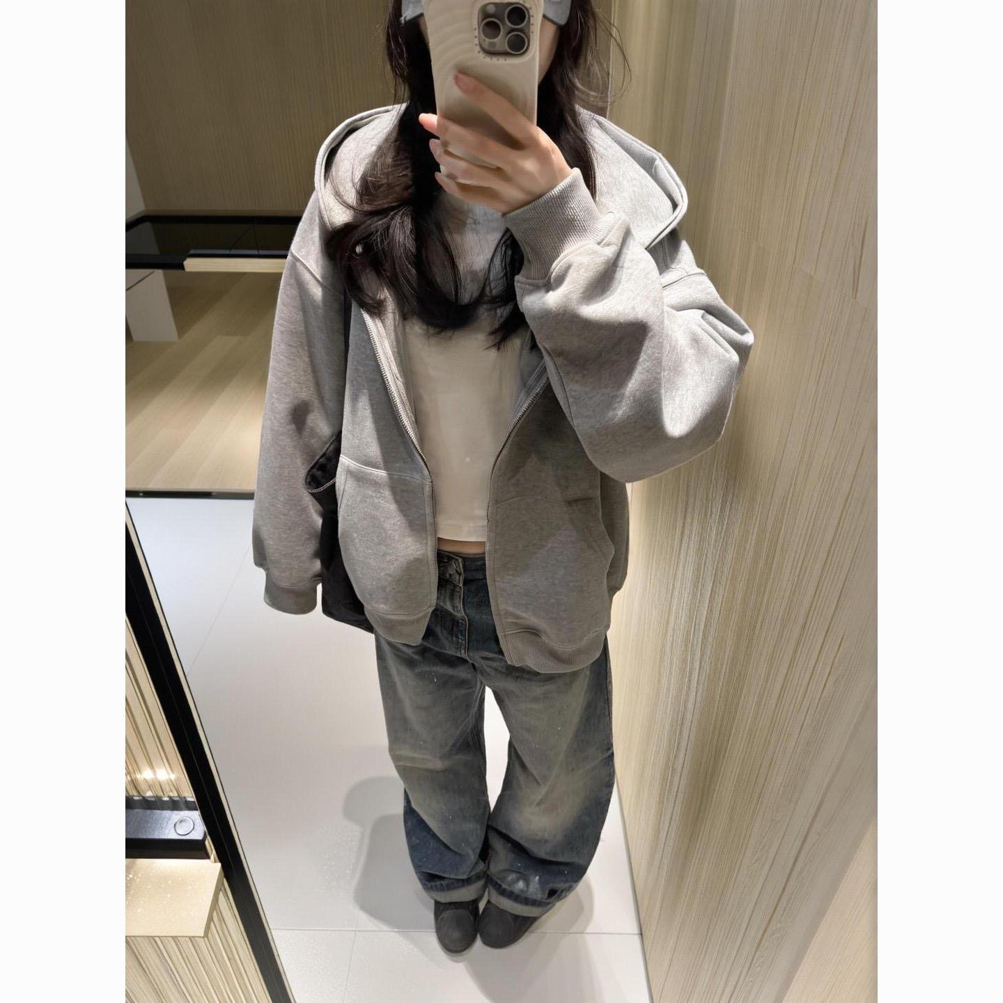 美式百搭学生开衫连帽衫卫衣男女春秋宽松休闲加绒开衫外套潮ins