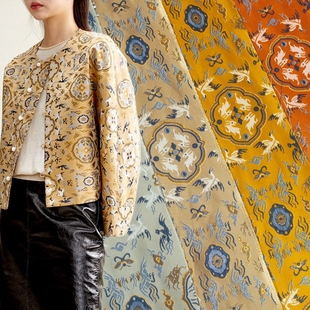 高端提花织锦缎面料 真丝鹤鹿同春肌理顺滑垂坠宋锦旗袍汉服布料