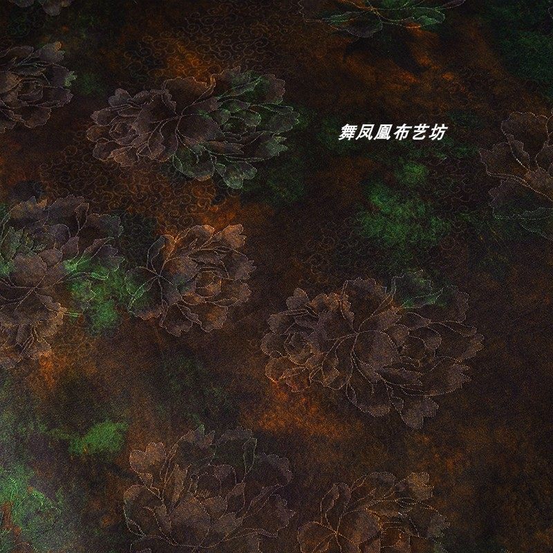 新中式复古香云纱花萝面料旗袍