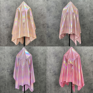 粉红色系 幻彩渐变彩虹亮面布料 光泽防水PU皮烫金羽绒服炫彩面料