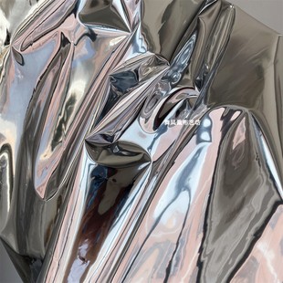 双面银色镜面tpu反光膜面料 超亮防水创意软镜子拍照服装设计布料