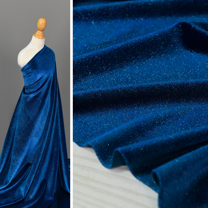 靛蓝宝蓝色闪光韩国绒金丝绒面料 四面弹力柔软顺滑礼服裙子布料,居家布艺,海绵垫/布料/面料/手工diy,淘宝优惠券,粉丝福利购,淘宝优惠卷