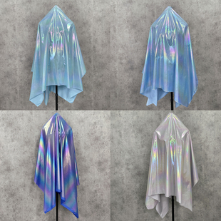 灰色蓝色系幻彩渐变彩虹亮面布料光泽防水PU皮烫金羽绒服炫彩面料