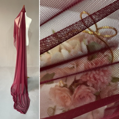 高弹力酒红色高弹力针织网眼面料