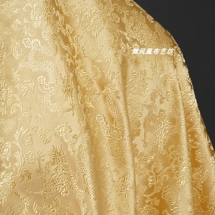 浅金色【满地龙纹】三五织锦缎提花面料 中国风汉服外套丝绸布料